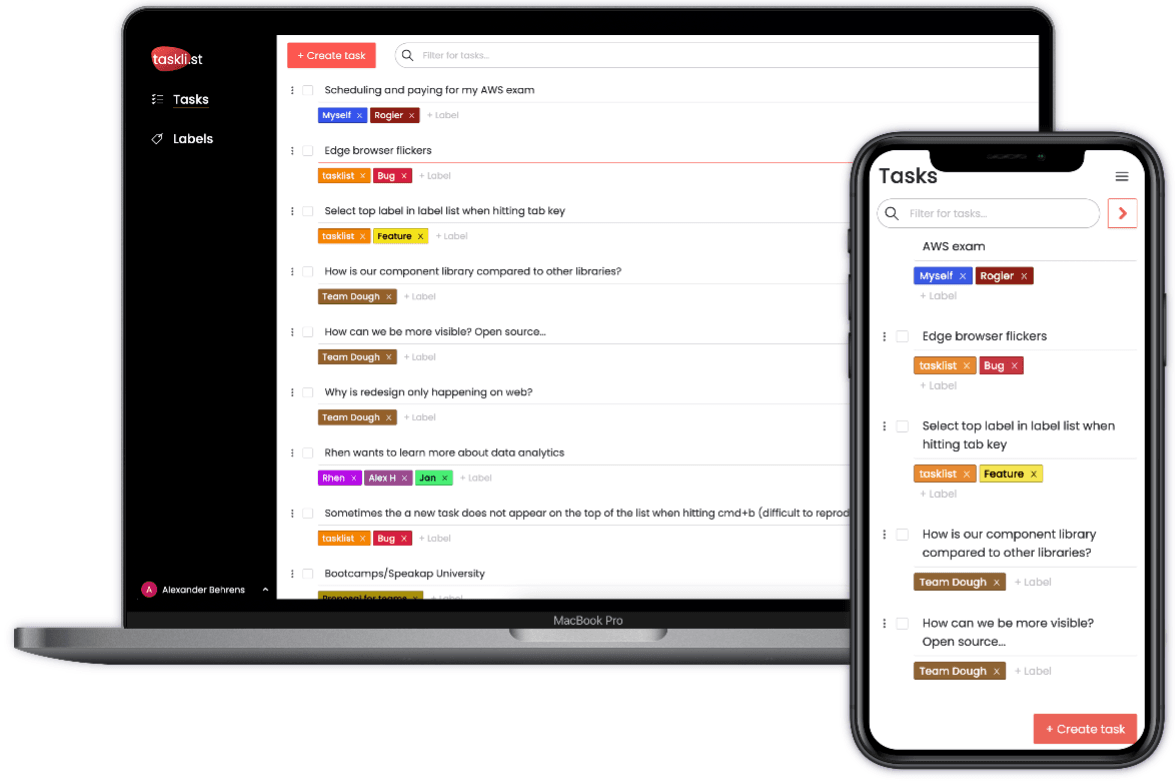 Screenshots of application
